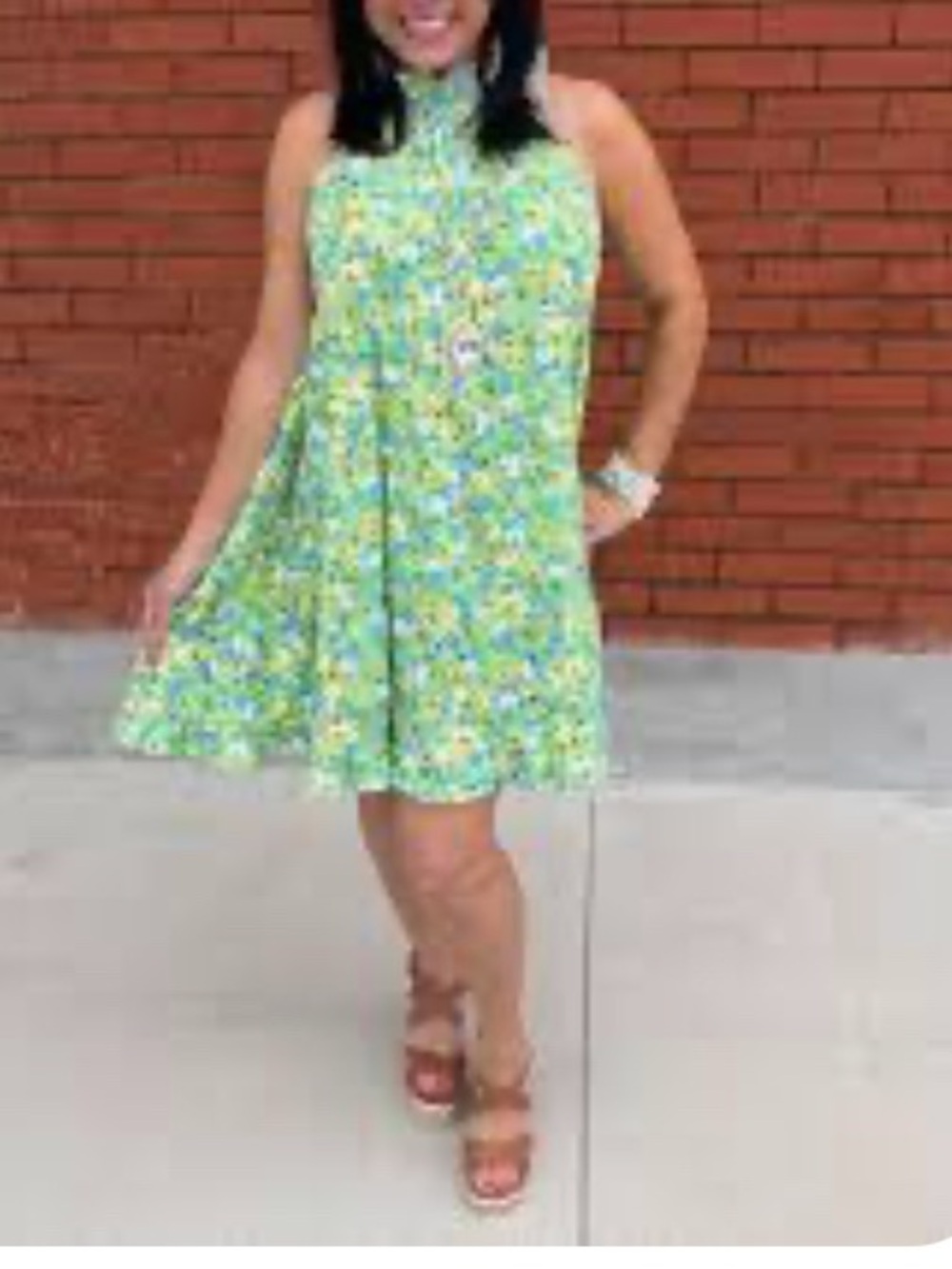 NWT Umgee Green Floral Halter Ruffle Tiered Mini Dress